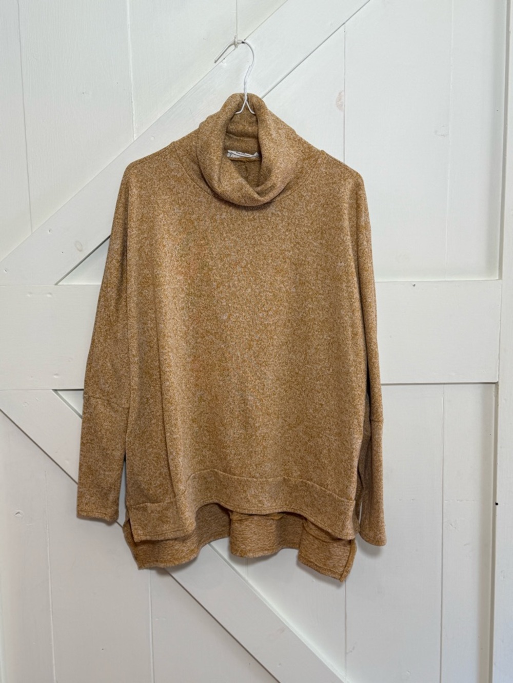Zenana XS Yellow White Cowl Neck Hi-Low Tunic Sweater